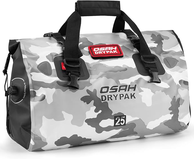 OSAH DRYPAK Waterproof Duffel Bag - Motorcycle Dry Bag Tail Bag with Large Storage Space, Waterproof Luggage Duffle Bags with Outer Mesh Zipper Pocket for Camping, Kayaking, Fishing & Traveling