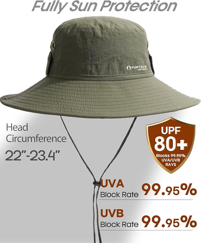 FURTALK Sun Hats for Men Fishing Hat UPF 80+ Foldable Wide Brim Outdoor Hiking Beach Summer Hats
