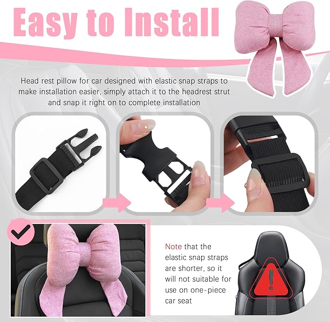 Cute Bow Car Headrest Pillow Breathable & Comfortable,Universal Car Headrest Pillow for Neck Support & Fatigue Relief,Head Rest Pillows for Cars Cute Cars Accessories for Women,Girl