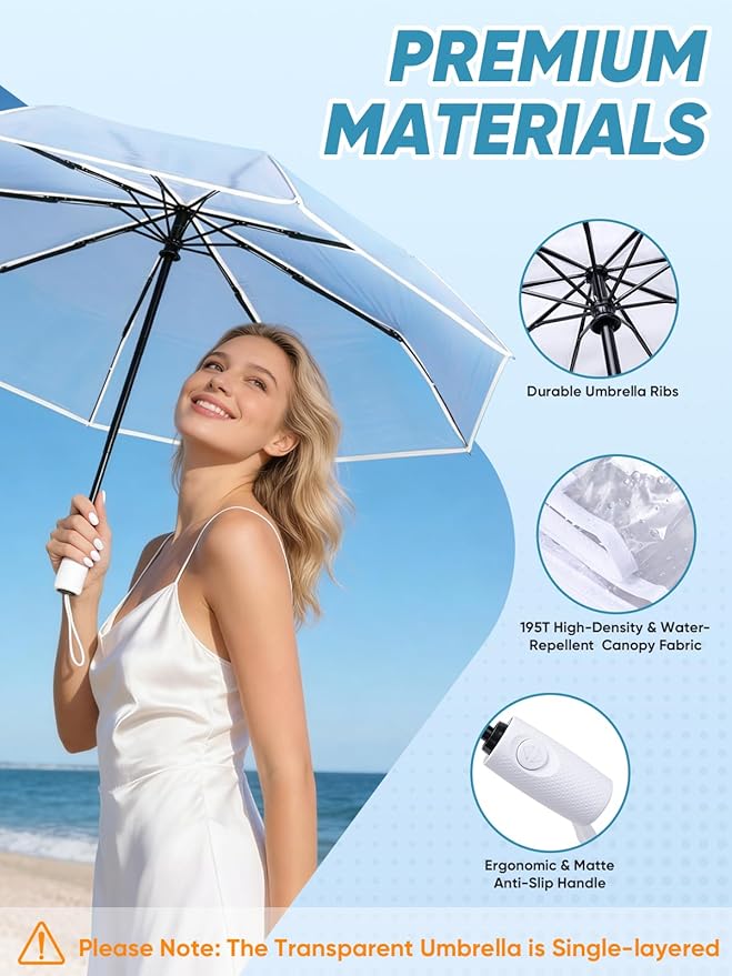 PTEROMY Windproof Travel Umbrellas for Rain and Sun, Withstands 85MPH Winds Auto Open Close Folding Umbrella with Ergonomic Handle, Quick Dry Canopy for Commuting or Backpack