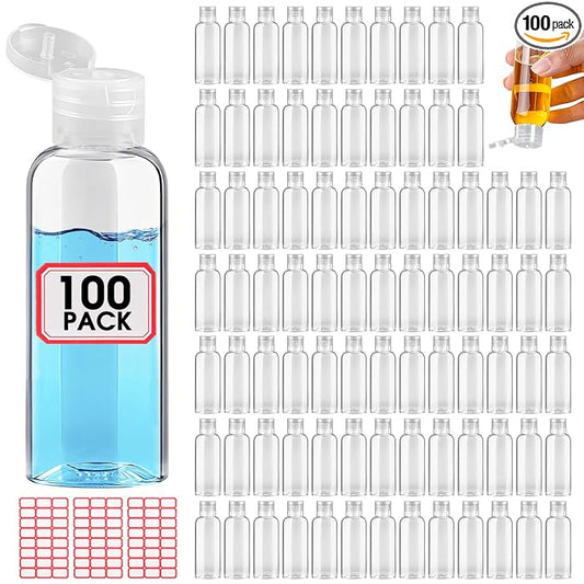 100pcs Empty 3.4 oz Travel Bottles with Flip Cap Tsa Approved Leakproof Plastic Squeeze Small Shampoo Bottles for Toiletries Liquids Travel Essentials Containers for Lotion, Party favors, Bulk Gifting