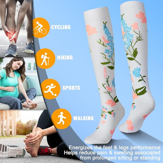 cerpite Compression Socks for Women & Men 6 Pairs Knee High Compression Socks 20-30 mmhg Best for Running,Nurse,Travel