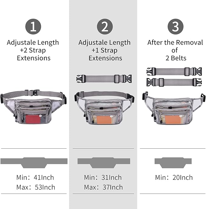 Clear Bag Stadium Approved Transparent Fanny Pack for Women for Work,Multi-purpose Waist Bag for Travel & Sporting Event (Grey Clear)
