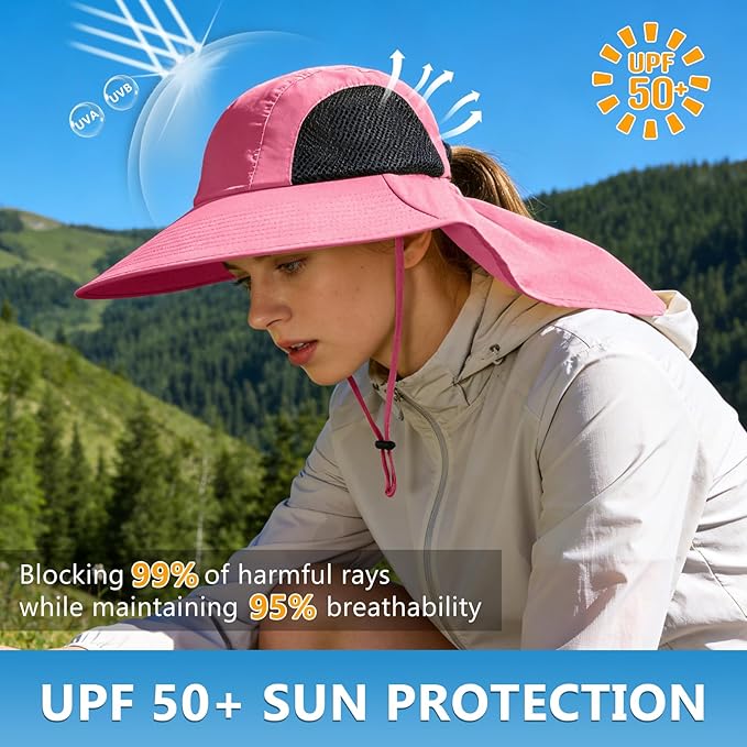Sun Hat for Men Women with Neck Flap,UPF 50+ UV Protective Hiking Fishing Hats,Wide Brim Sun Hat for Women&Men