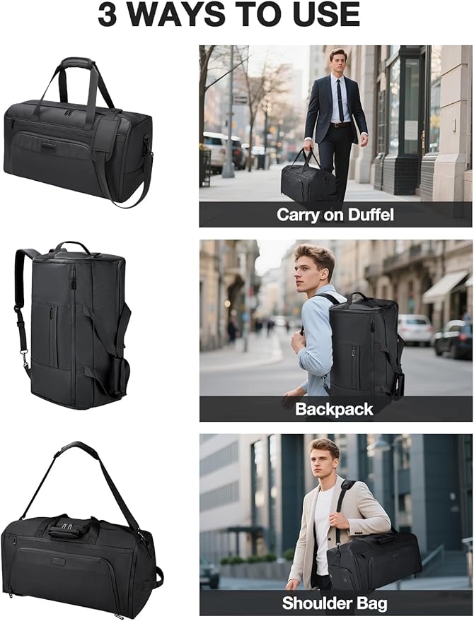 Noozion Garment Duffle Bag for Travel, 3-in-1 Convertible Carry On Suit Bag with Shoe Compartment, Lightweight Overnight Business Travel Bag for Men Women