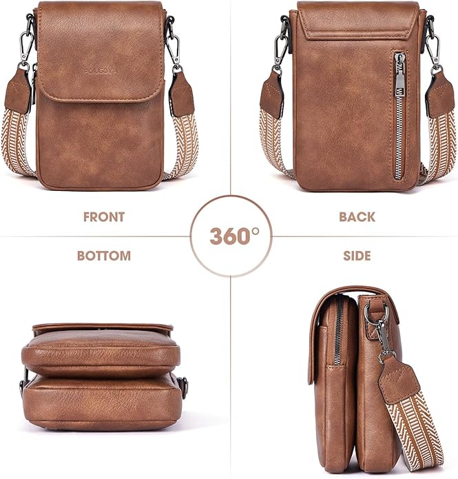 POIUGOYA Crossbody Bags for Women,Small Crossbody Purse with Triple Compartments,Cell Phone Wallet with Card Slots for Travel | Small