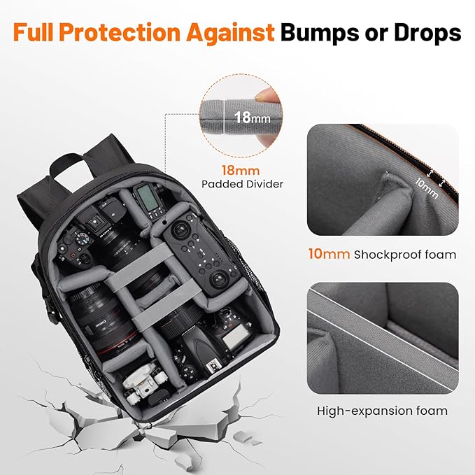 Cwatcun Camera Backpack Bag Professional for SLR DSLR Mirrorless Camera Waterproof Camera Case Compatible with Sony Canon Nikon Camera and Lens Tripod Accessories (Ⅱ Small Black)