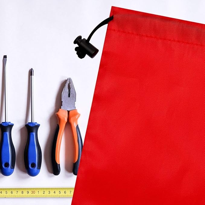 PALTERWEAR Drawstring Pouch (5 x 7 Inch - 12 Pack - Red) Small Nylon Cinch Bag with Toggle for Travel, Gym and Storage