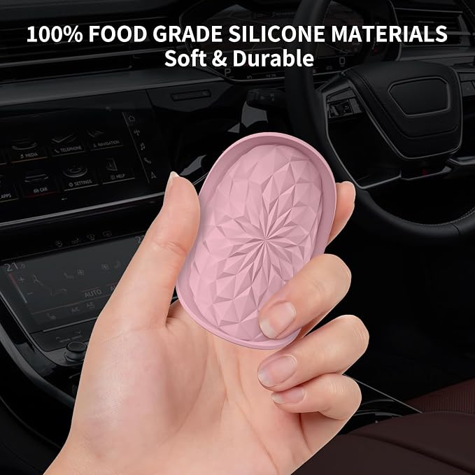 ME.FAN Car Coasters for Cup Holders [4 Pack] - 2.75In Silicone Auto Mug Mats - Universal Non-Slip Recessed Car Interior AccessoriesDusty Rose