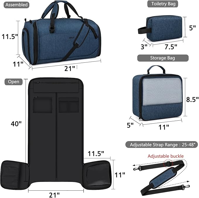 Convertible Garment Bags for Travel - Carry on Garment Duffle Bag with Backpack Straps for Men Women, 4 in 1 Large Travel Duffel Bags with Shoes Compartment Hanging Suit Dress Weekender Bag 3pcs Set