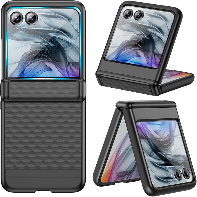 VEGO for Motorola Razr 2026/2025/2024 Case, with Built-in Screen Protector [Hinge Protection][Anti-Scratch & Anti-Slip] Full Body Protective Shockproof Case for Moto Razr 2024/2025/2026-Cube Black