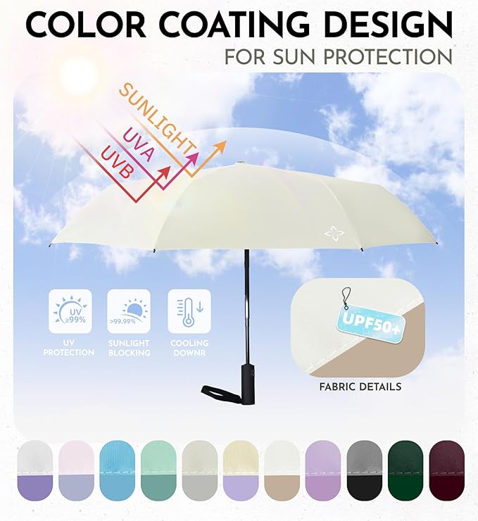 Windproof Travel Umbrella for Rain - 43" Compact Folding Umbrella, Reinforced Strong Frame, Lightweight Portable Parasol with UPF 100+ UV Sun Protection, Cruise Ship Essentials