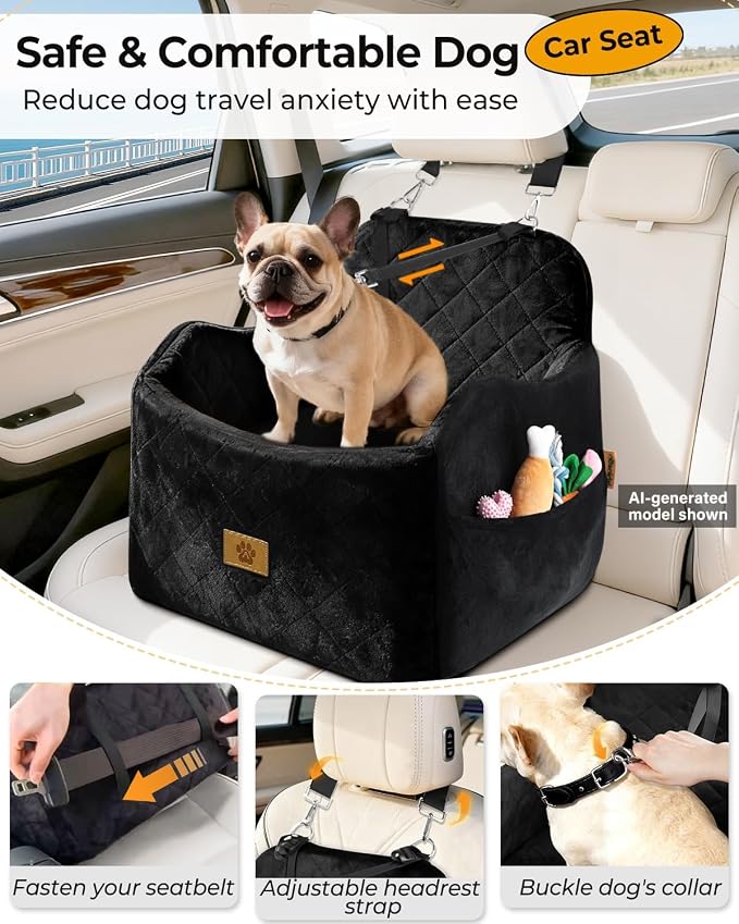 Dog Car Seat for Small/Medium Dogs, Detachable Washable Dog Booster Car Seat Under 35lbs, High-Support Memory Foam,Travel Bed with Storage Pockets