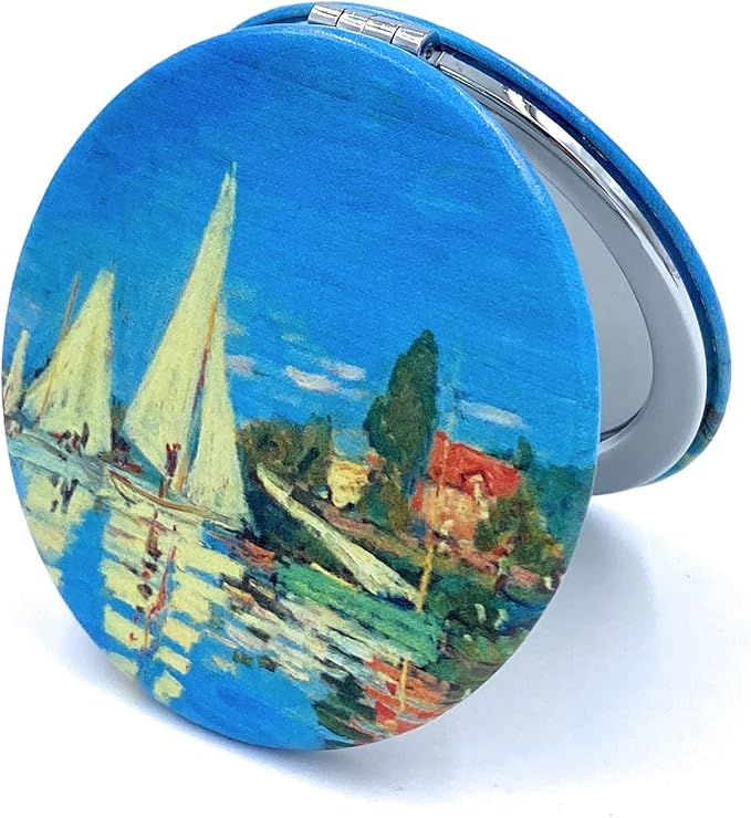 Small Compact Mirror for Men Small Bag Mirror Lightweight Portable Mirror Hand Mirror Claude Monet Sea Argenteuil Birthday Gift for Friend