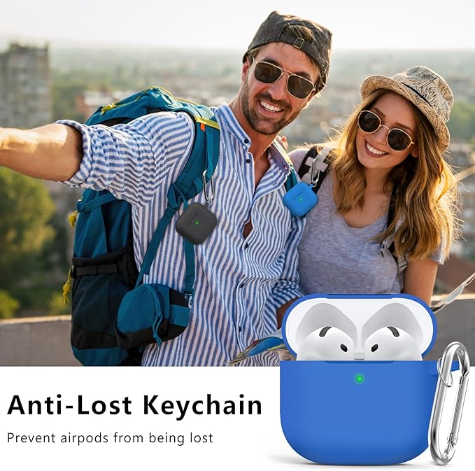 Ljusmicker for AirPods 4 Case 2024 with Cleaner Kit,Soft Silicone Protective Cover for Apple AirPods 4th Generation Cases for Women Men,for AirPod 4 Case Accessories with Keychain-Blue