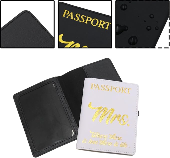 2 Sets Passport Covers Holder and Luggage Tags Set, Leather Travel Luggage Tags Gift for Bridal Shower, Wedding Engagement, Couple Honeymoon Travel(Black&White)