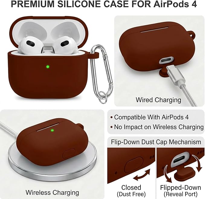 for Airpods 4th Case Cover, Come with Cleaner Kit,Soft Skin Silicone Case Cover with Keychain, Full Protective Case for Men and Women, Compatible with AirPods 4th Generation Case,Wine Red