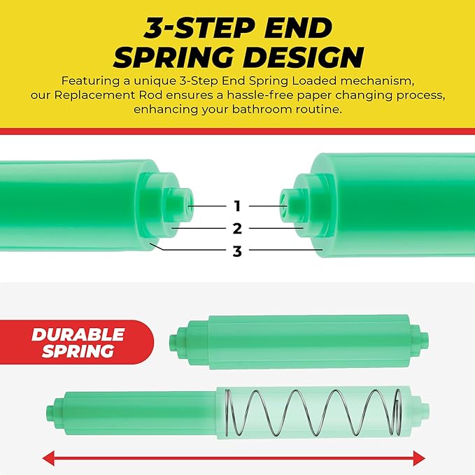 Qualihome Green Universal Plastic Spring Loaded Toilet Paper Roll Holder Replacement Rod, Green Toilet Paper Roll Replacement Rod
