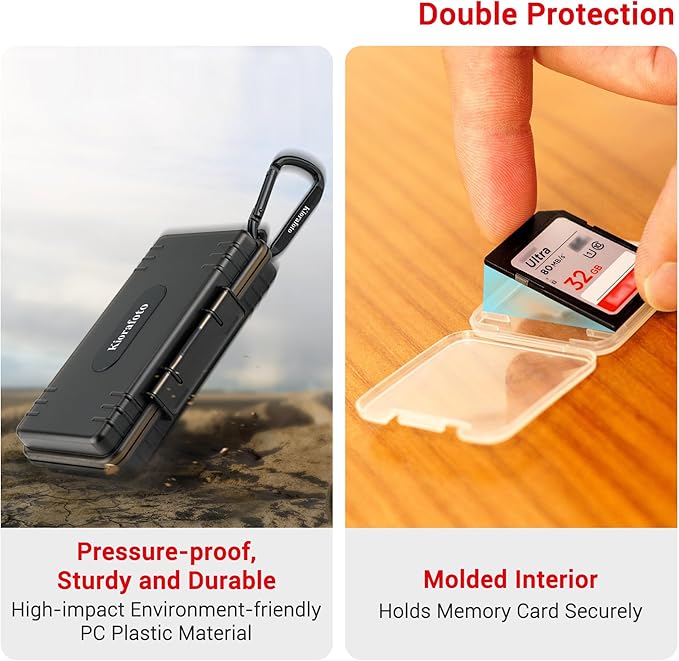 36 Slots SD Card Case with 36 Individual Clear Plastic Memory Card Cases for 36x SD SDXC SDHC Cards,Water-Resistant Anti-Shock Camera SD Card Holder Organizer with Carabiner & Labels - Transparent