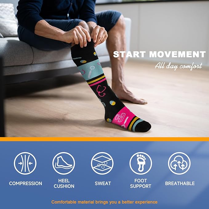 cerpite Compression Socks for Women & Men 6 Pairs Knee High Compression Socks 20-30 mmhg Best for Running,Nurse,Travel