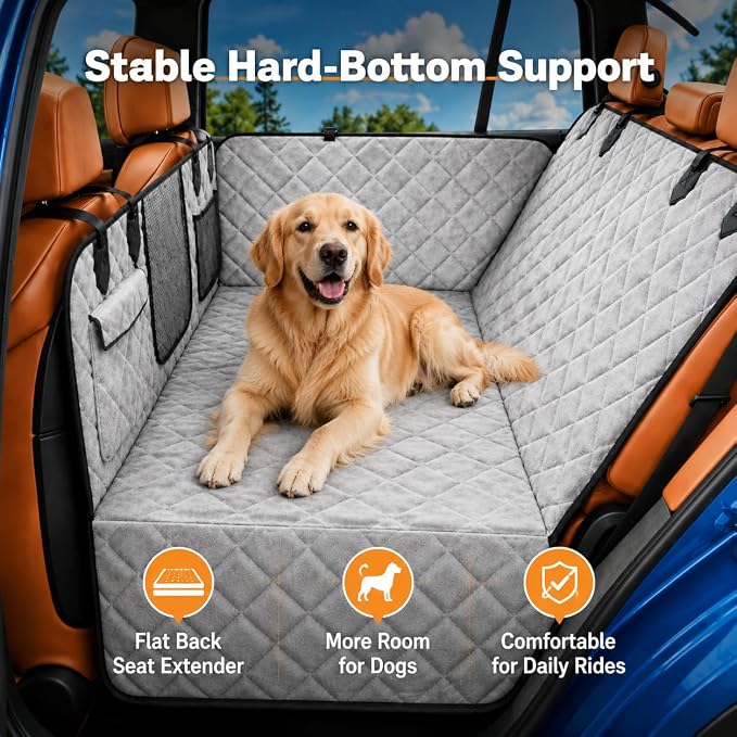 IJVAE Hard Bottom Car Seat Cover for Dog，Grey for Full Size SUV