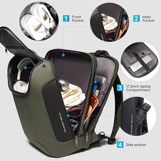 BANGE Men's Laptop Backpack for 17.3Inch Notebook,Airline Approved Travel Backpacks,Business High Tech Backpack with Water Bottle, Work Business Backpacks for Men and Women
