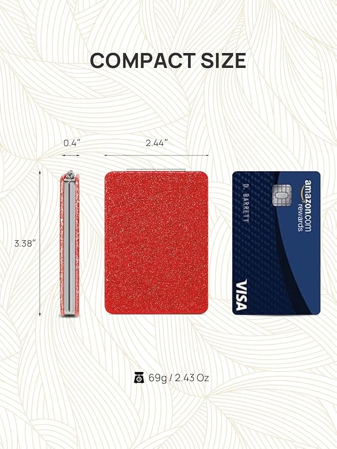 OMIRO Compact Mirror, Glitter PU 1X/3X Magnification, Ultra Portable for Purses (Red)