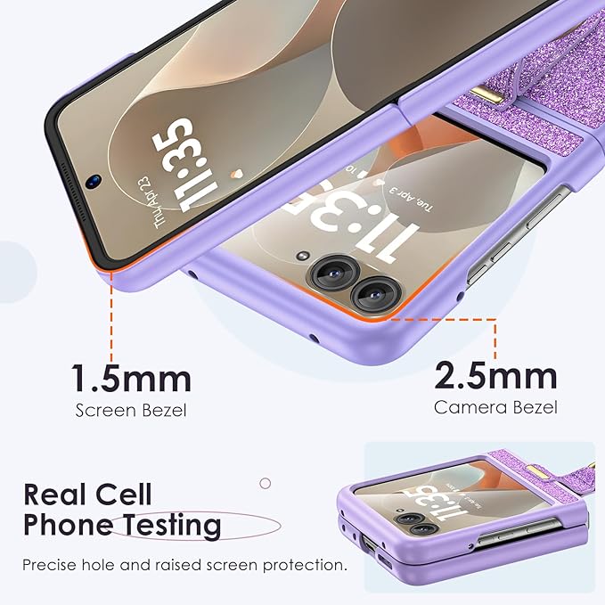 Maxdara for Motorola Razr 2026/2025/2024 Case with Ring [Not Fit Razr Plus or Ultra], Bling Luxury Slim Moto Razr 2025 Case with Built-in Screen Protector (Glitter Purple)