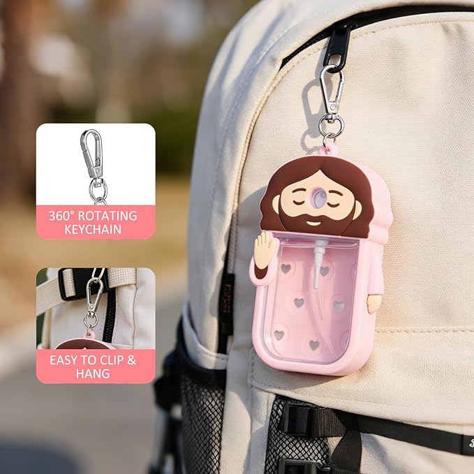 Cornholepy Cute Jesus Hand Sanitizer Keychain 30ml Silicone Spray Bottle Case for Purse Backpack School Office