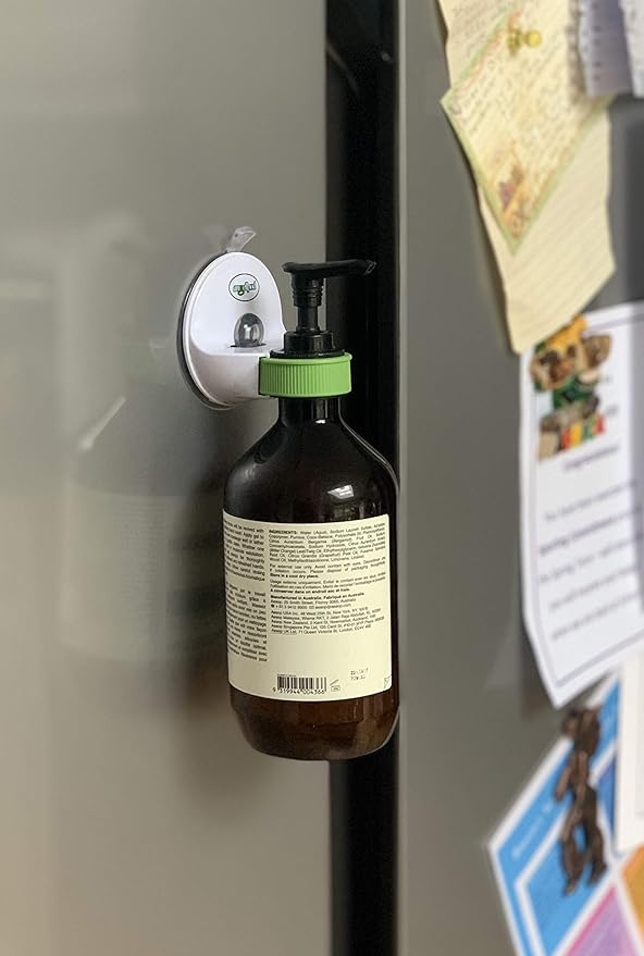 Original AngellPod® Repositionable Wall Mount Hand Sanitiser Pump Bottle Holder for Any Size Bottle. Hand sanitizer, soap, Shampoo, Cream Dispenser Holder. Suction-Cup + Self-Adhesive = NO Tools.
