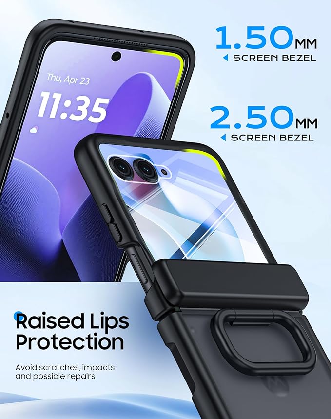 for Motorola Razr Ultra 2026 Case/Razr Ultra 2025 Case with Ring Holder,Hinge Protection, Screen Protector, Translucent Frosted Shockproof Slim Cover for Razr Ultra 2026/2025 -Black