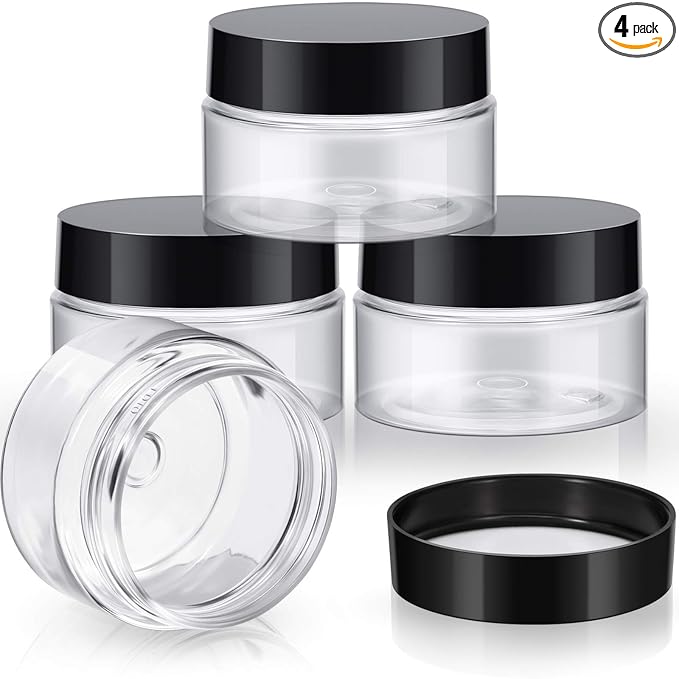 Patelai 4 Pieces Round Wide-mouth Leak Proof Plastic Container Jars with Lids for Travel Storage Makeup Beauty Products Face Creams Oils Salves Ointments DIY Making(1 Ounce,Black)