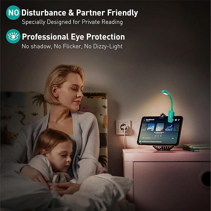 Rechargeable Book Reading Light at night in Bed, Eye Caring 9 LED with 9 Color Temperatures, Stepless Dimming Brightness, Clip on Book Light, Prefect Elegant White Gift for Book Lover.(green)