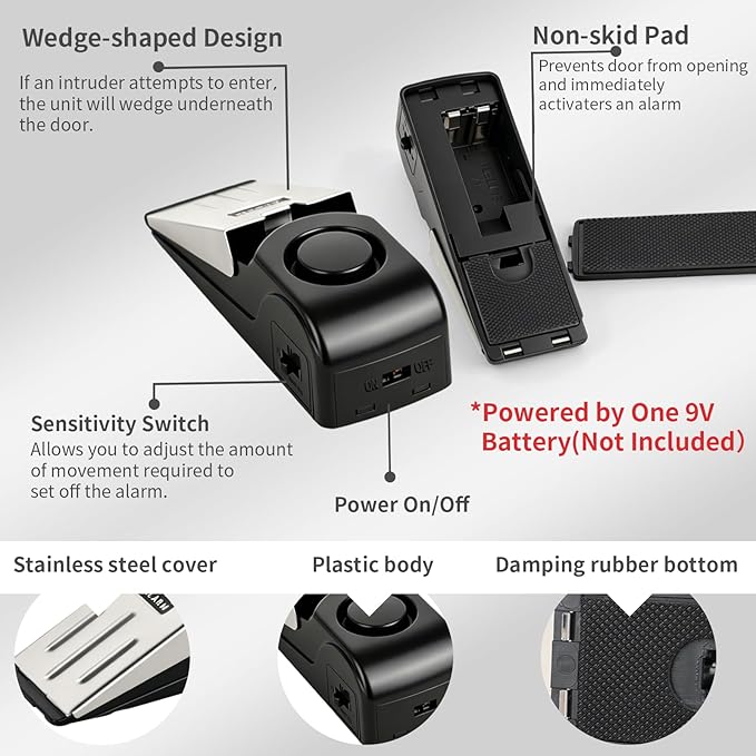 Portable Door Lock & Door Stop Alarm Set, Dual Protection Home Security Door Kit, Travel Hotel Lock Devices Pocket Self Defensey Tools for Traveling Hotel Home Apartment,Red