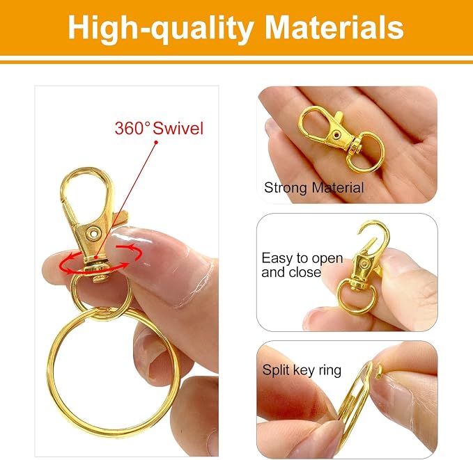 60PCS Keychain Making Kit, Including 30PCS Keychains Clips Hooks and 30PCS Key Chain Rings, Lobster Claw Clasps with Keychains Rings Accessories for Crafts, Gold