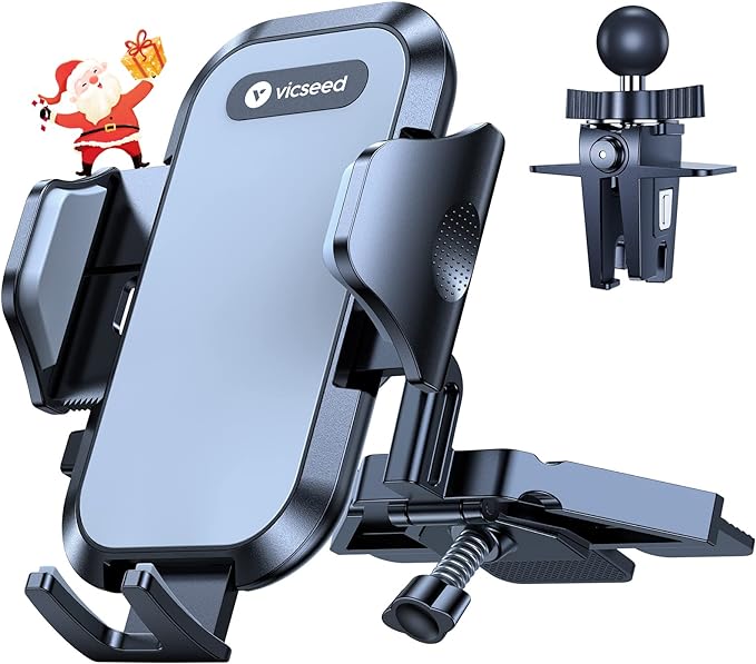 VICSEED Military-Grade Sturdy Car Phone Holder Mount, Upgraded Anti Shake Metal CD Slot & Air Vent Thick Case Friendly Phone Mount for Car Fit for iPhone 17 16 15 Samsung All Phones