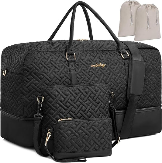 Weekender Bag for Women, 5 Pcs Set Carry on Overnight Bag, 23" Large Travel Duffel Bag with Waterproof Shoe Compartment for Weekend Travel Business Trip