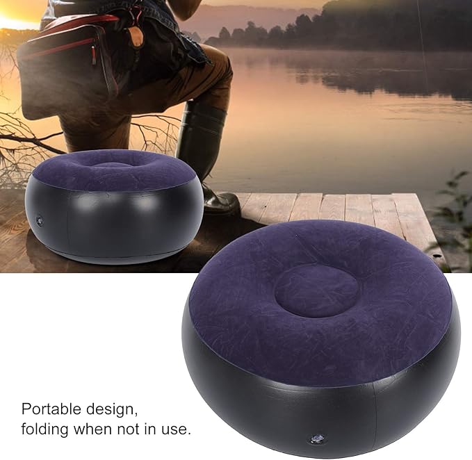 Foldable Inflatable Stool, Portable Round Air Chair Outdoor Camping Chair Footrest Cushion, with Durable Reinforced Bottom, for Home Office Yoga Dorm Outdoor, Kids Adults, Camping, Airplane default