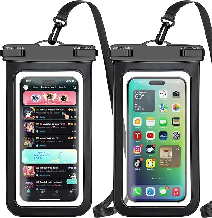 Waterproof Phone Pouch,2 Pack Black Phone Waterproof Case,Cell Phone Dry Bag,Protection Level: IP68,Beach Cruise for Apple iPhone,Samsung,and More,Lanyard Included,(Fits Up to 8.3”),Black