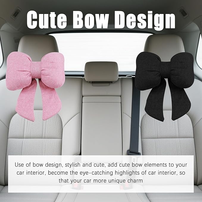 Cute Bow Car Headrest Pillow Breathable & Comfortable,Universal Car Headrest Pillow for Neck Support & Fatigue Relief,Head Rest Pillows for Cars Cute Cars Accessories for Women,Girl