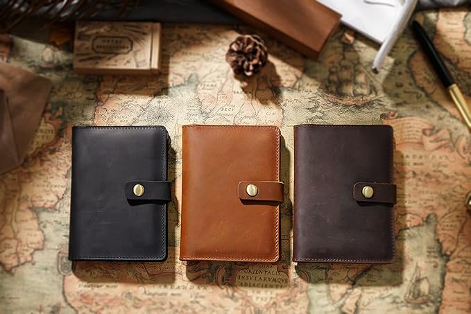 Genuine Full Grain Leather Passport Holder, Slim Bifold with Snap Button Closure, 5 Card Slots, Men's Travel Wallet (TAN)