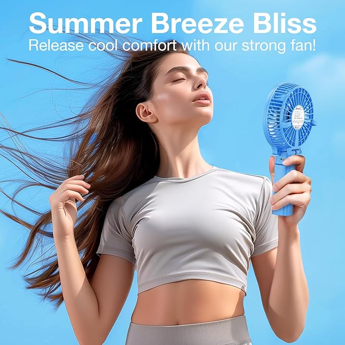 VersionTECH. Portable Handheld Fan, Powerful+Durable+4000mAh+180° Foldable, Mini Table Fans with USB Rechargeable Battery Operated Cooling Accessories for Personal Use, Travel, Office Blue