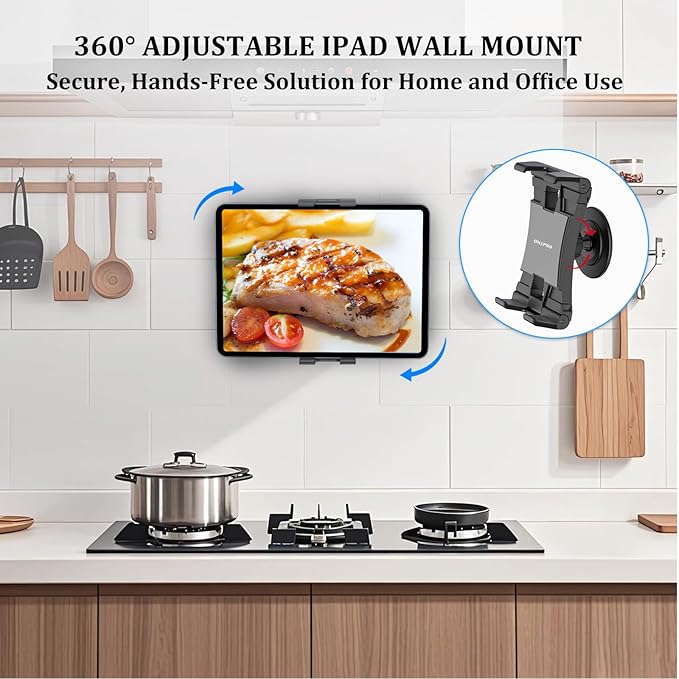 OHLPRO Tablet Wall Mount Holder, 360° Rotating iPad Wall Mount Holder with 3M Adhesive Base, Compatible with 4.7"-13" Devices Including iPad Pro, Mini, Air, Samsung, Kindle, Galaxy Tab