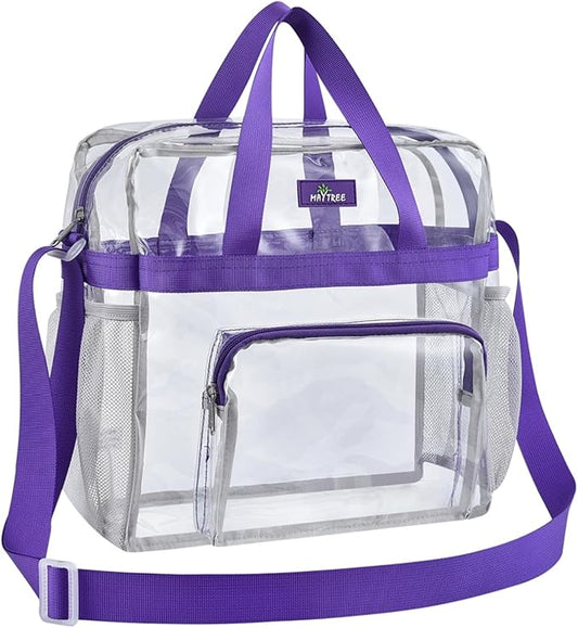 Bagenius Clear Tote Bag Stadium Approved, Game Day Satchel Bag with ‌Non-detachable Reinforced Strap for Concert, Work, Sport