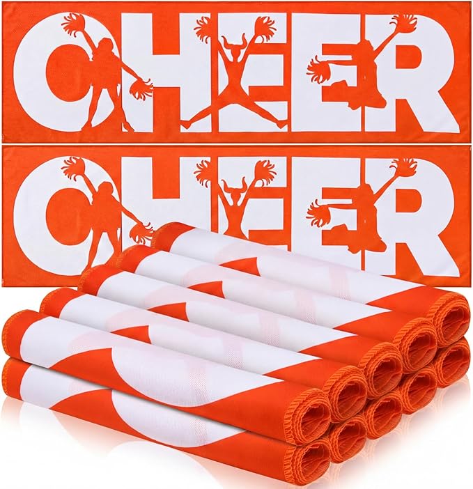 12 Pcs Cheerleader Cooling Towel Cheer Gifts Bulk for Team Cheer Sports Gifts with Bags 40" x 12" Breathable Chilly Microfiber Cooling Towel for Yoga Sport Gym Party Favor (Orange)