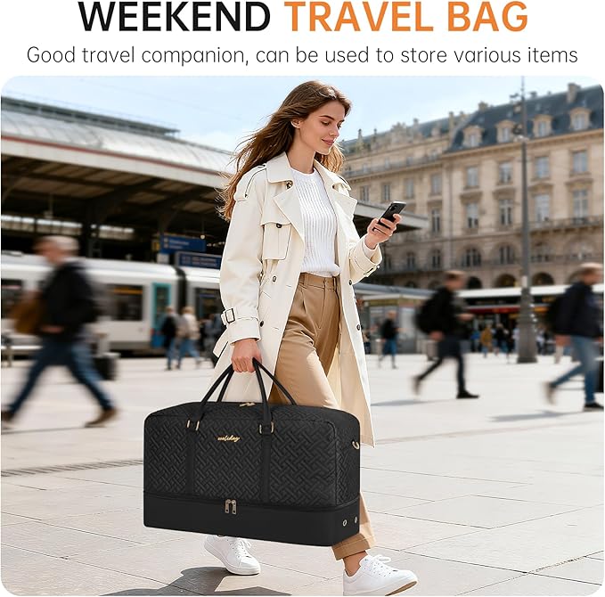 Weekender Bag for Women, Carry on Overnight Bag, 21" Travel Duffel Bag with Waterproof Shoe Compartment for Weekend Travel Business Trip