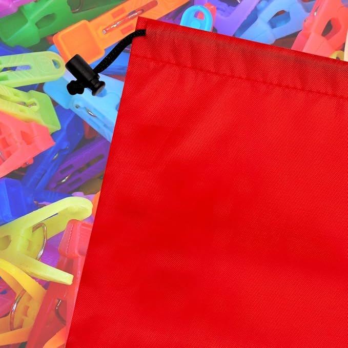 PALTERWEAR Drawstring Pouch with Toggle (6 x 8 Inch, 12 Pack, Red) Nylon Cinch and Ditty Bag for Travel, Office and Storage
