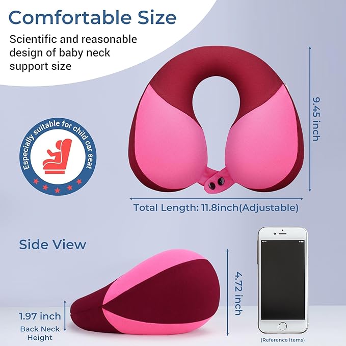 COOLBEBE Kids Travel Neck Pillow 2PCS Softly Headrest Travel Pillow for Car & Airplane, Traveling Gifts for Toddler & Children (Blue & Pink)