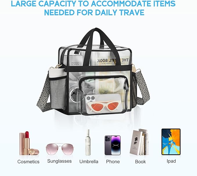 Bagenius Clear Tote Bag Stadium Approved, Game Day Satchel Bag with ‌Non-detachable Reinforced Strap for Concert, Work, Sport