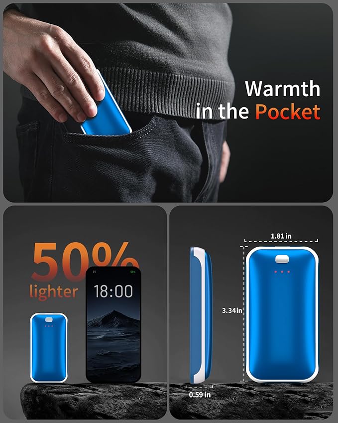 Lerat Hand Warmers Rechargeable 2 Pack, Portable Electric Hand Warmer Max 131℉, Reusable Slim Pocket Heater Handwarmers, Gifts for Men, Women, Outdoor, Golf, Camping, Hunting Essentials
